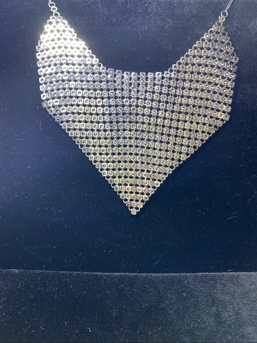 Vintage Joe Fresh Bib Silver tone Heart Metal Mesh Statement Necklace Retro Art